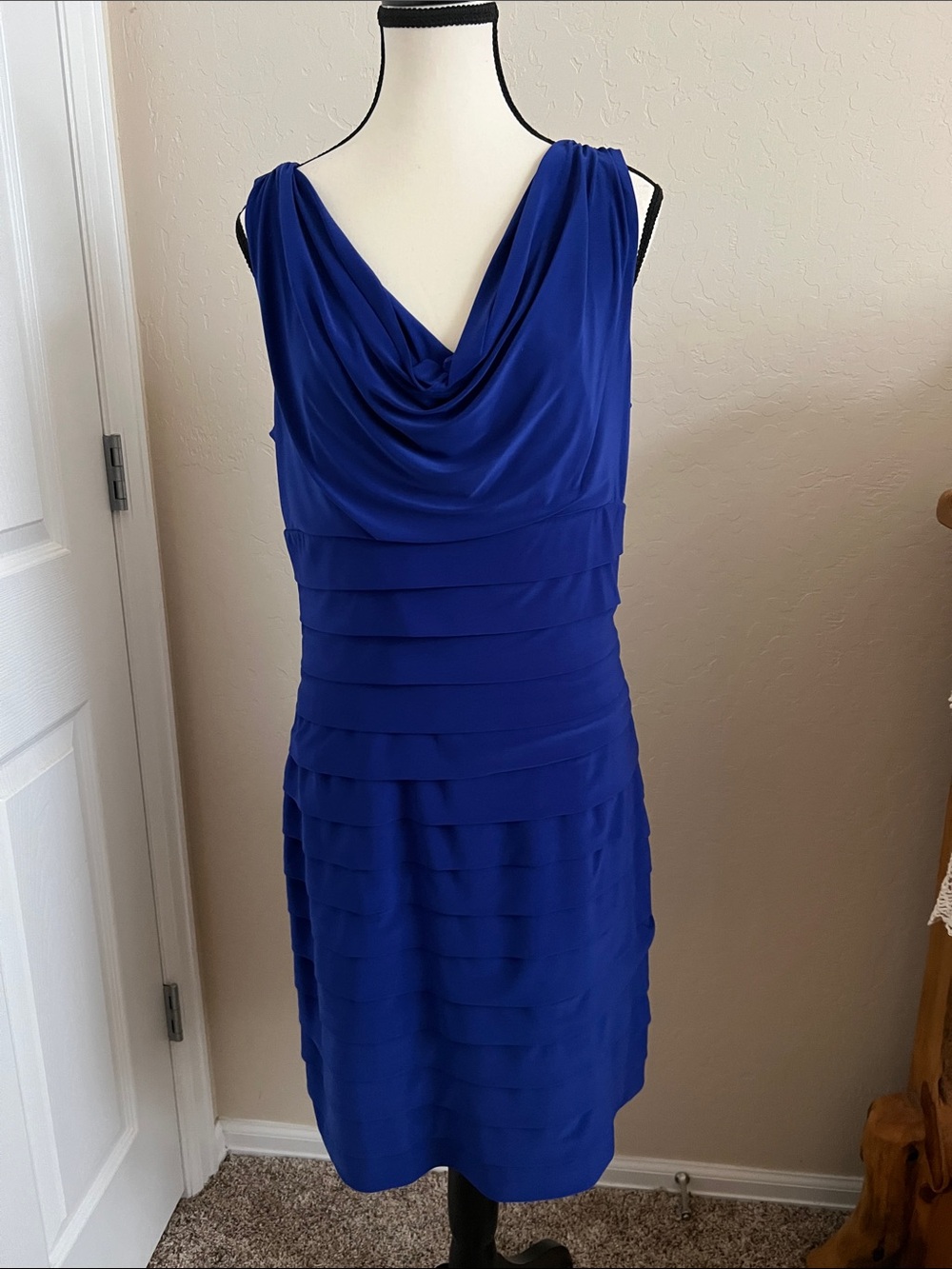 American Living Royal Blue Sleeveless Cowl Neck Midi Dress